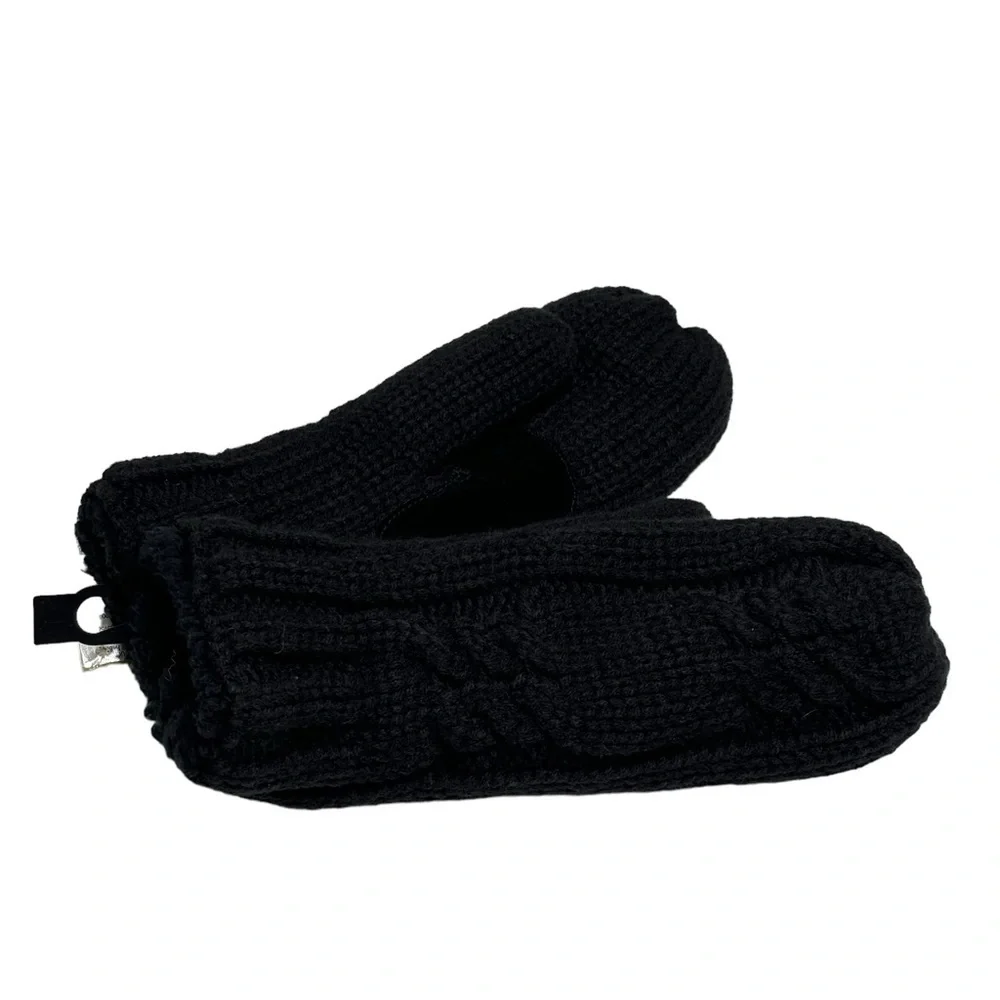 Isotoner Women's Black Chunky Cable Knit Mitten Super Soft Lining One Size NEW - Picture 3 of 7